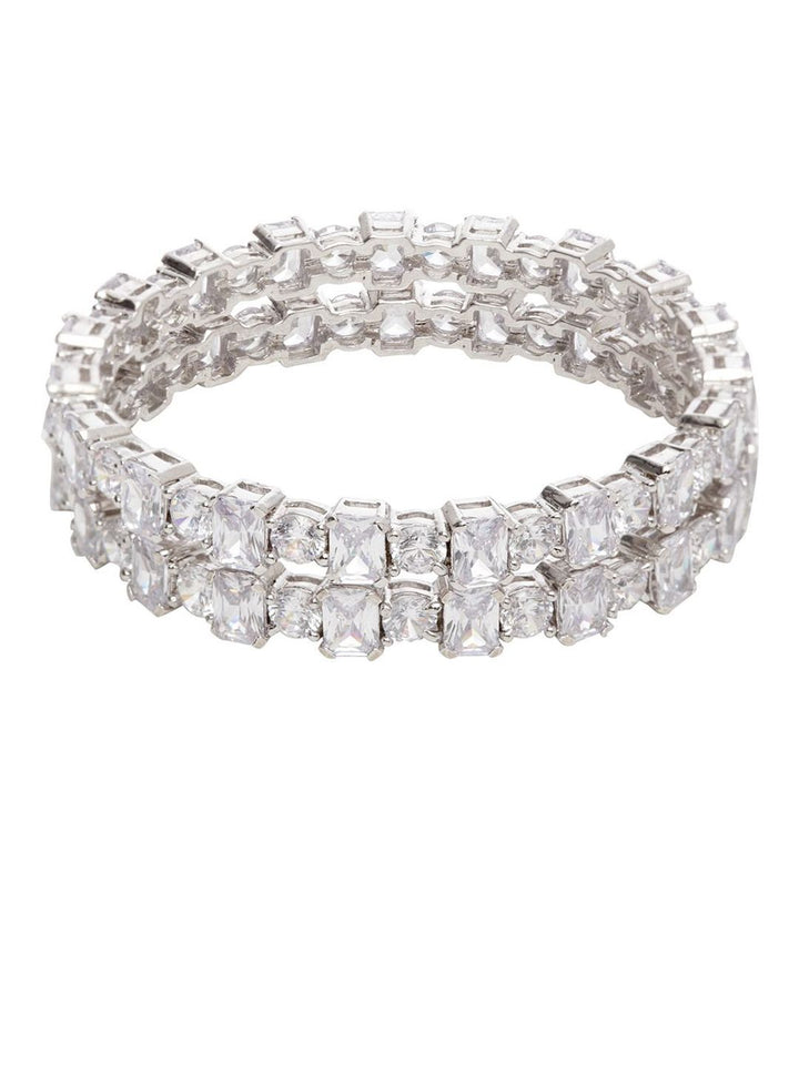 Anouk Set Of 2 Rhodium-Plated American Diamond Stone Studded Bangles