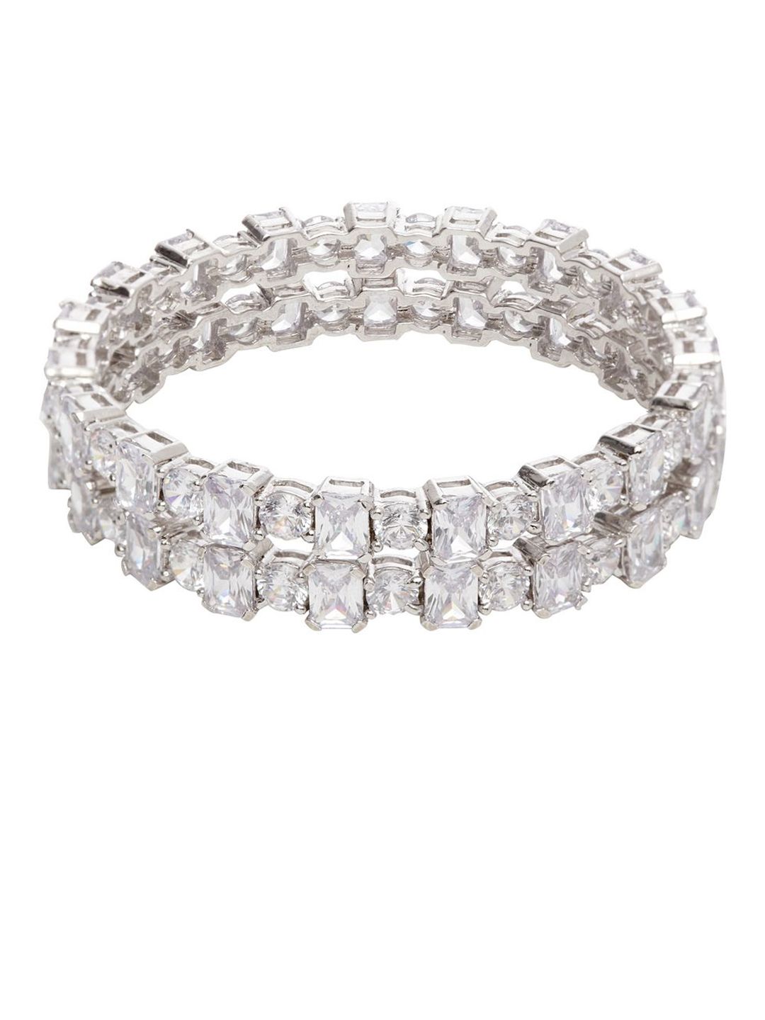 Anouk Set Of 2 Rhodium-Plated American Diamond Stone Studded Bangles