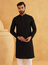 SOJANYA Woven Design Embroidered Sequinned Pure Cotton Kurta with Pyjama