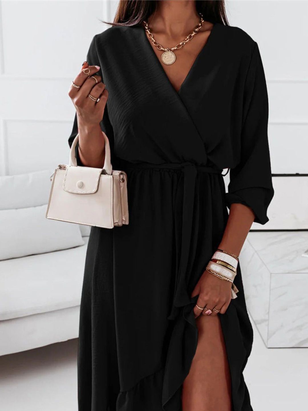 all about you V-Neck Wrap Ruffled Dress