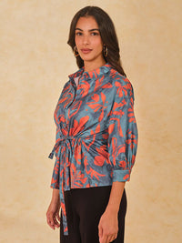 AND Women Abstract Printed Shirt Collar Cotton Top