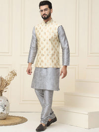 SOJANYA Men Straight Kurta with Churidar & Nehru Jacket