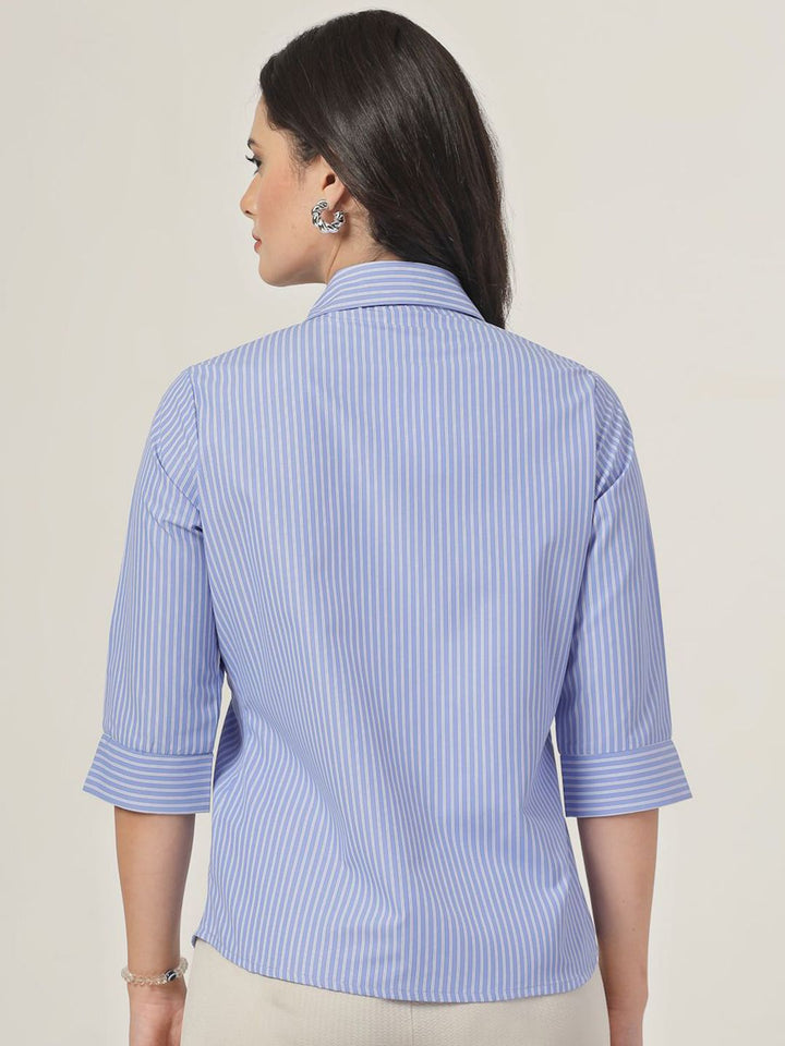 Style Quotient Women Smart Spread Collar Vertical Striped Formal Shirt