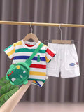 YK Boys Striped Printed Round Neck T-Shirt With Shorts