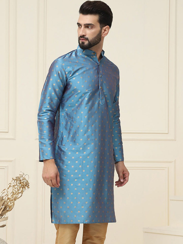 SOJANYA Kurta Lurus Kolar Jalur Bercetak Geometrik