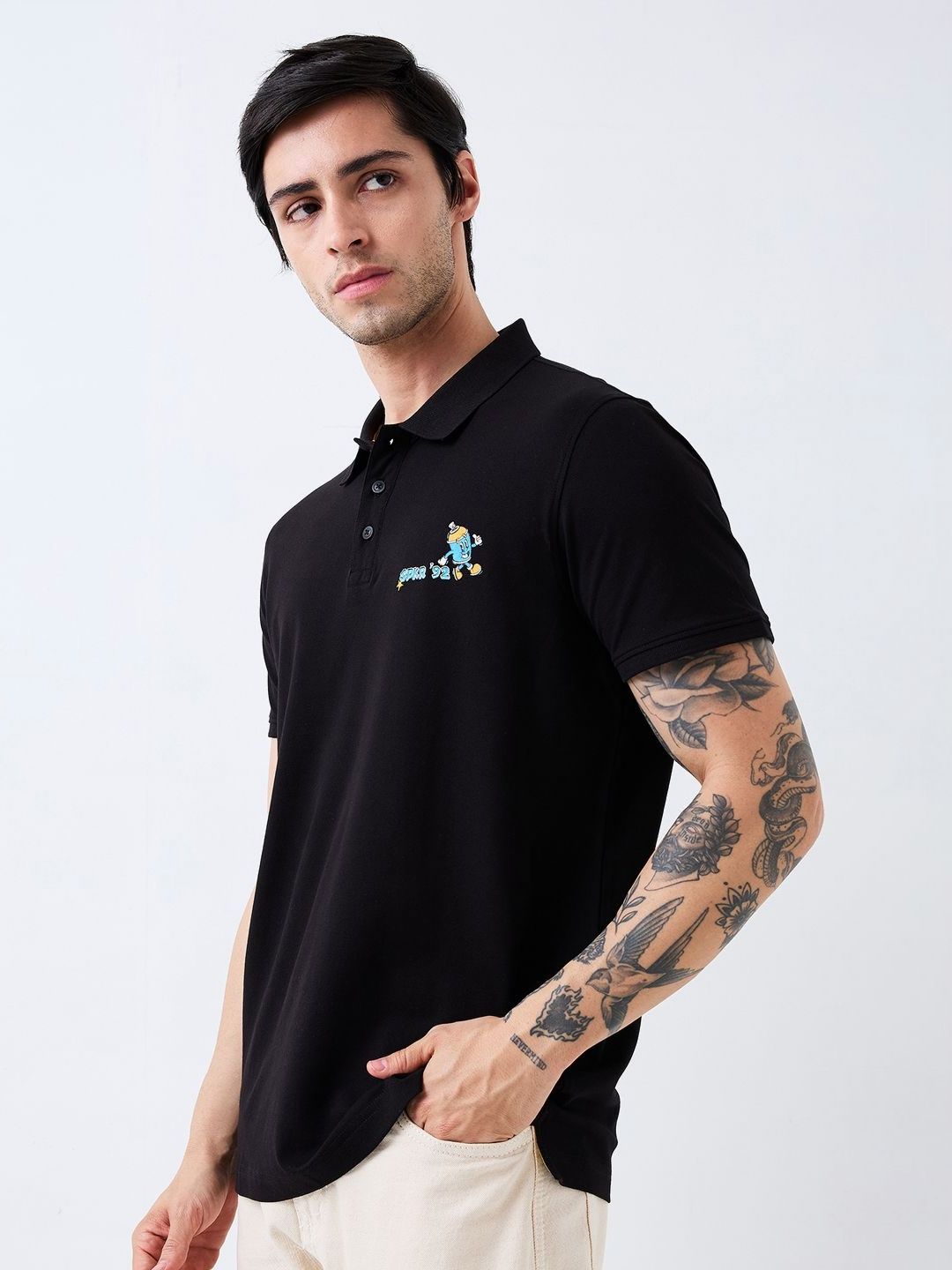 SPYKAR Men Graphic Printed Polo Collar Cotton Slim Fit T-shirt