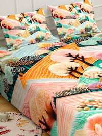 Cadar Katil Superfine Berbilang Bunga Bercetak 7D 400 TC Double King Dengan 2 Sarung Bantal