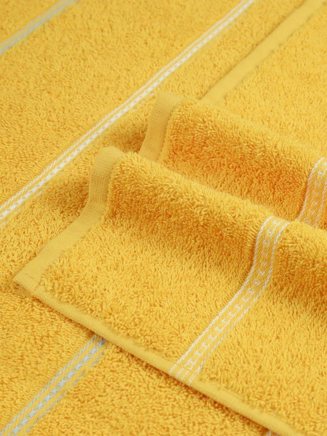 MYTRIDENT Yellow & White Striped Cotton 450 GSM Bath Towel