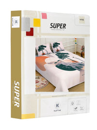 KLOTTHE Cream & Orange Abstract Printed Dilengkapi 400 TC King 7D Cadar dengan 2 Sarung Bantal
