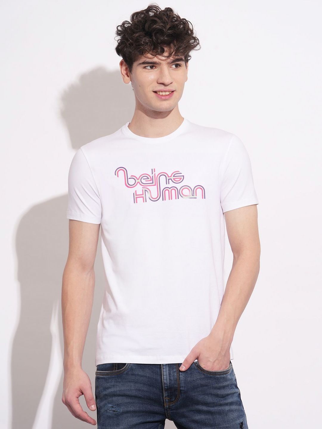 Being Human Men Typography Printed Round Neck Cotton Slim Fit T-shirt
