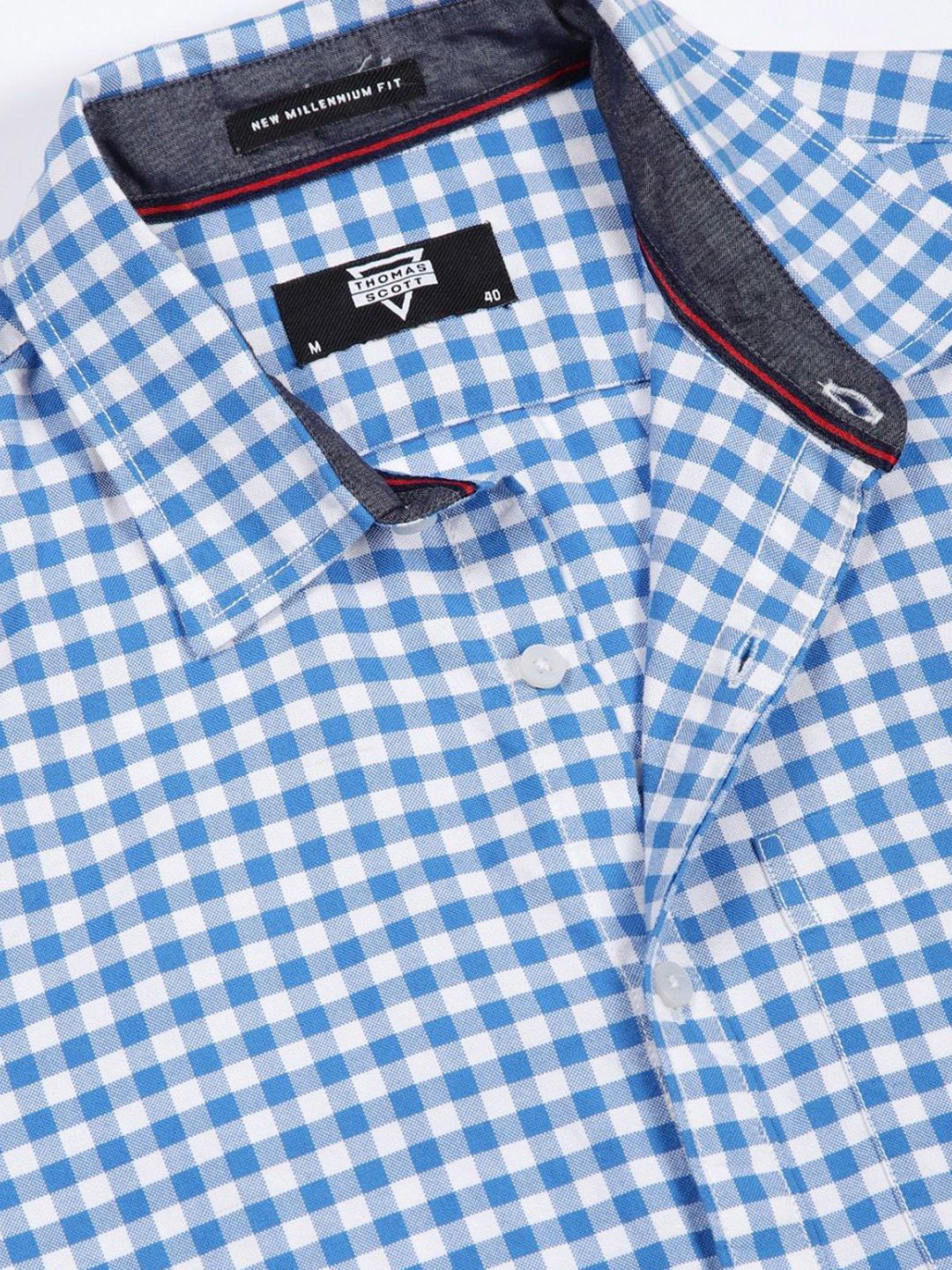 Thomas Scott Men Cotton Classic Slim Fit Gingham Checks Opaque Checked Casual Shirt