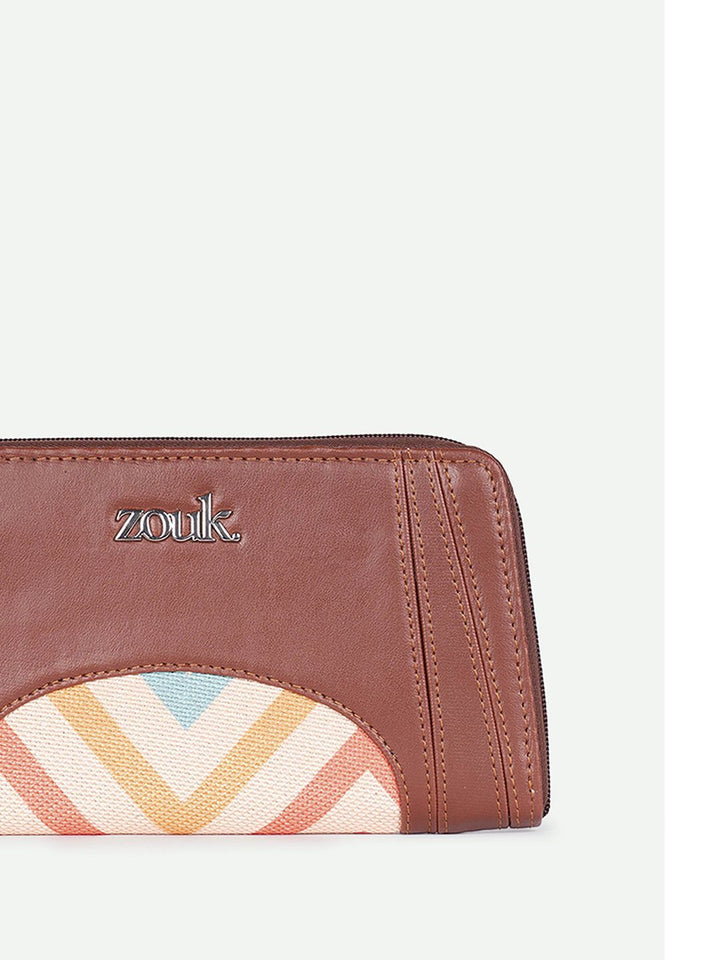 ZOUK Women Geometric Printed Leather Zip Around Wallet