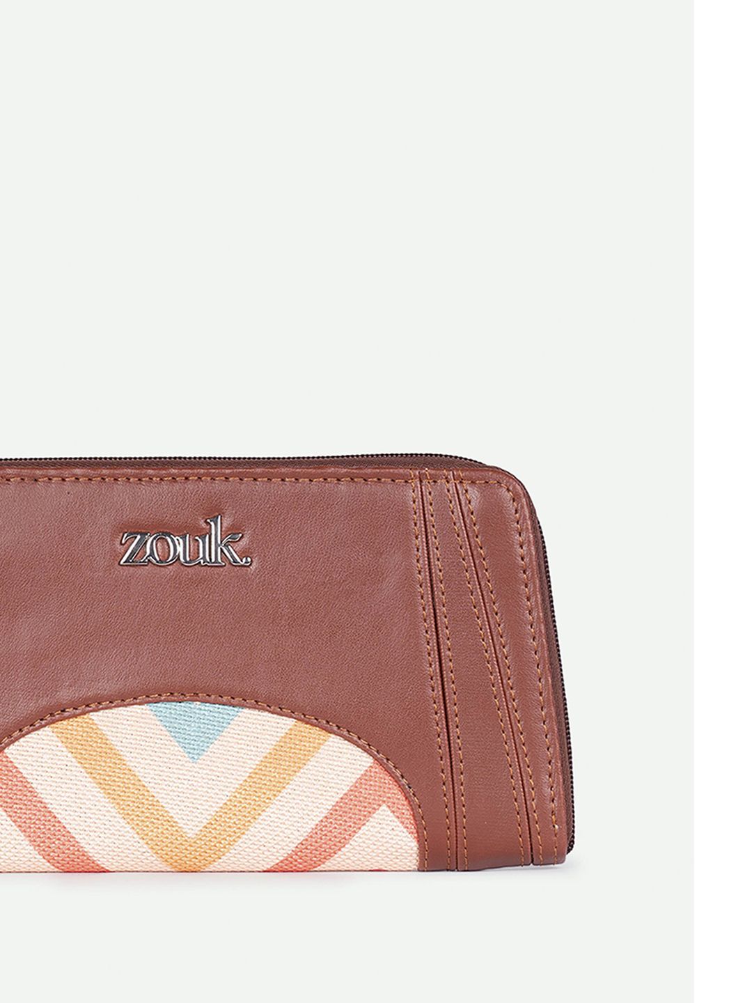 ZOUK Women Geometric Printed Leather Zip Around Wallet