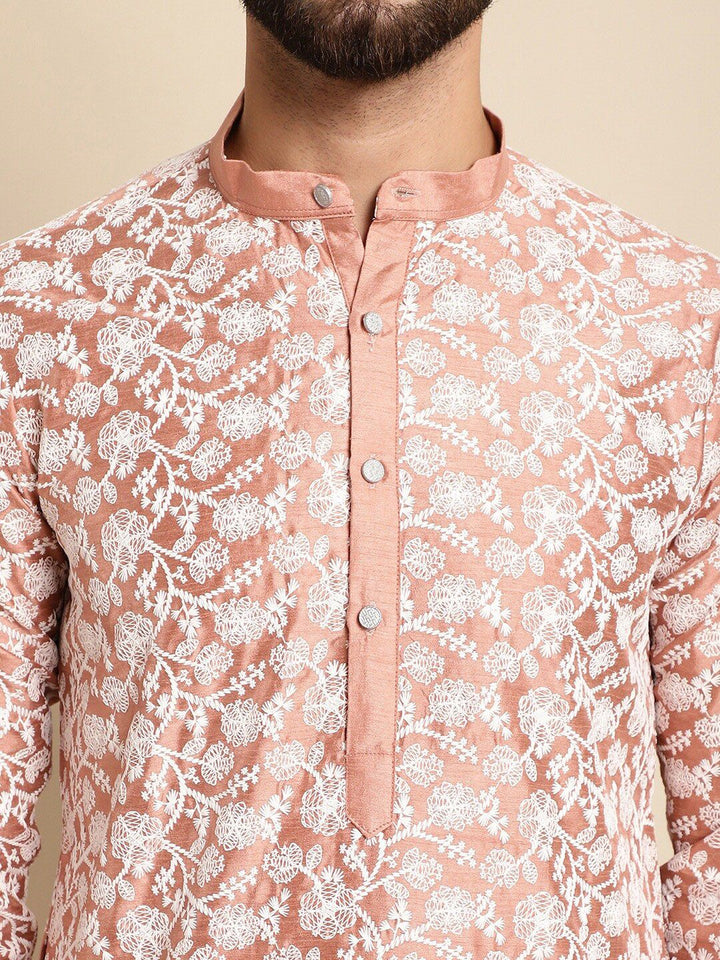 Anouk Floral Embroidered Band Collar Regular Kurta with Churidar