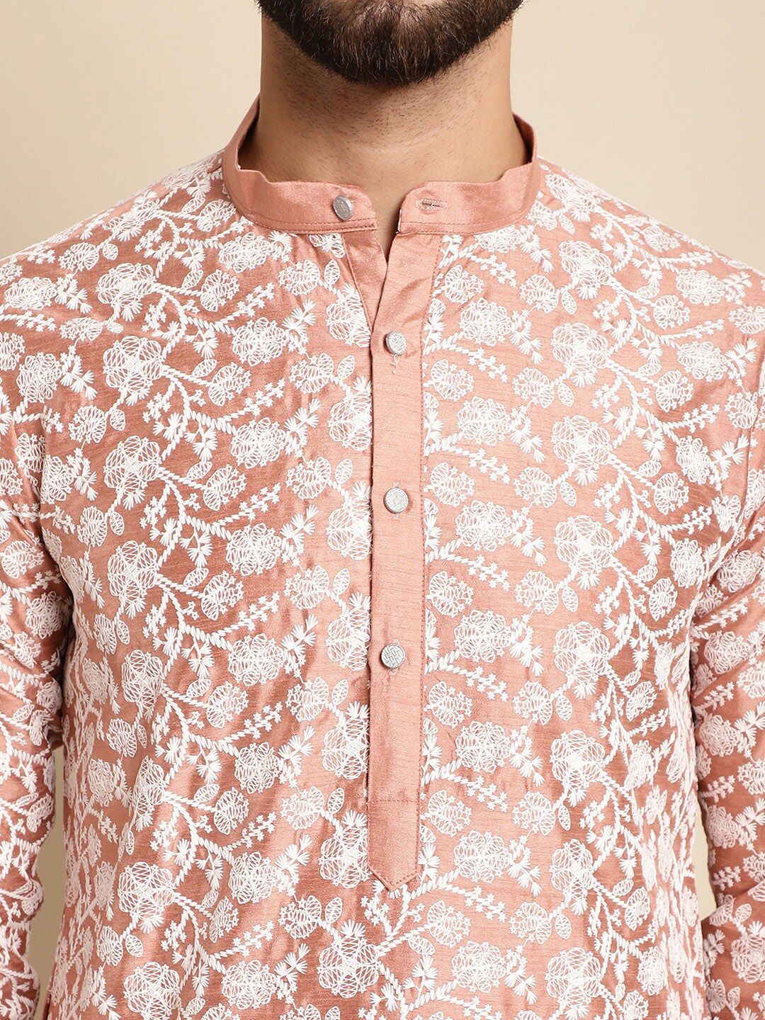 Anouk Floral Embroidered Band Collar Regular Kurta with Churidar