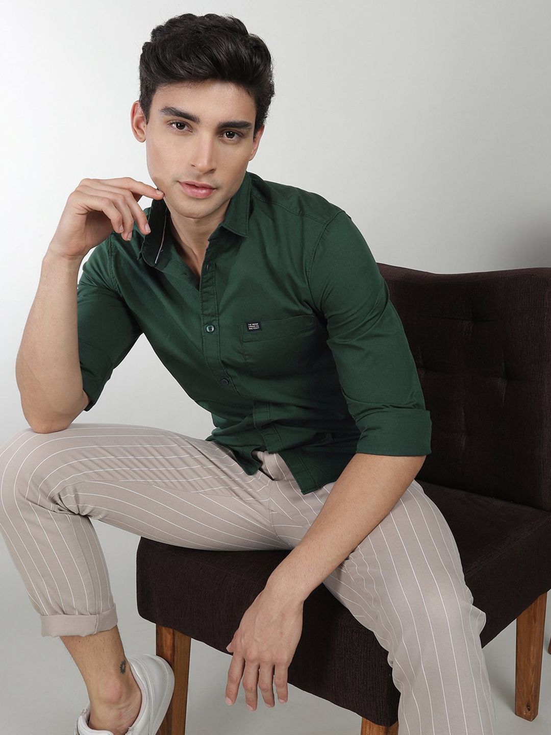 The Indian Garage Co Men Green Comfort Cotton Casual Shirt