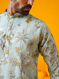 SOJANYA LUXE Kolar Mandarin Sulam Bunga Georgette Kurta Lurus Dengan Seluar