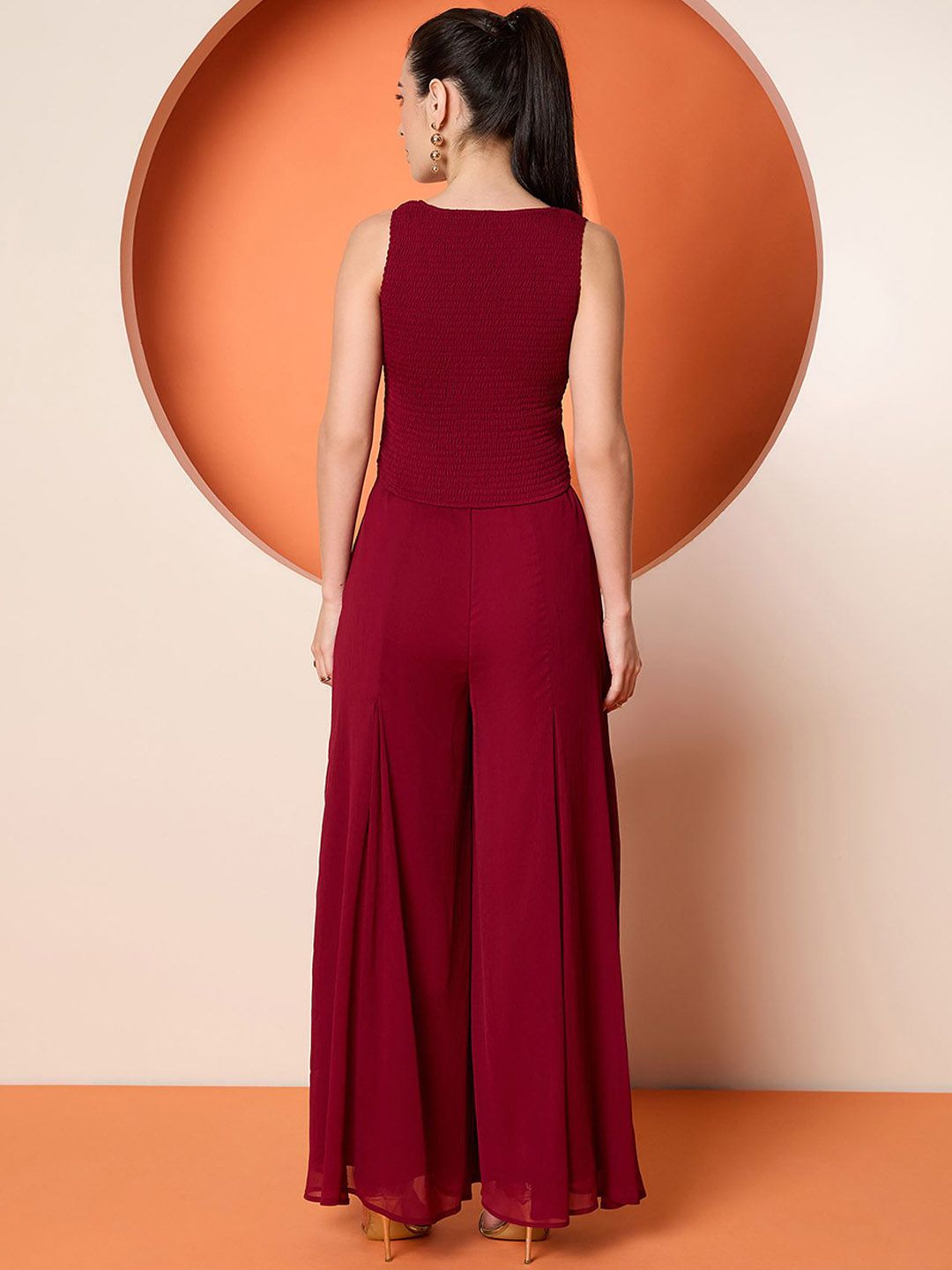 Antheaa Embellished Crop Top & Palazzo With Shrug