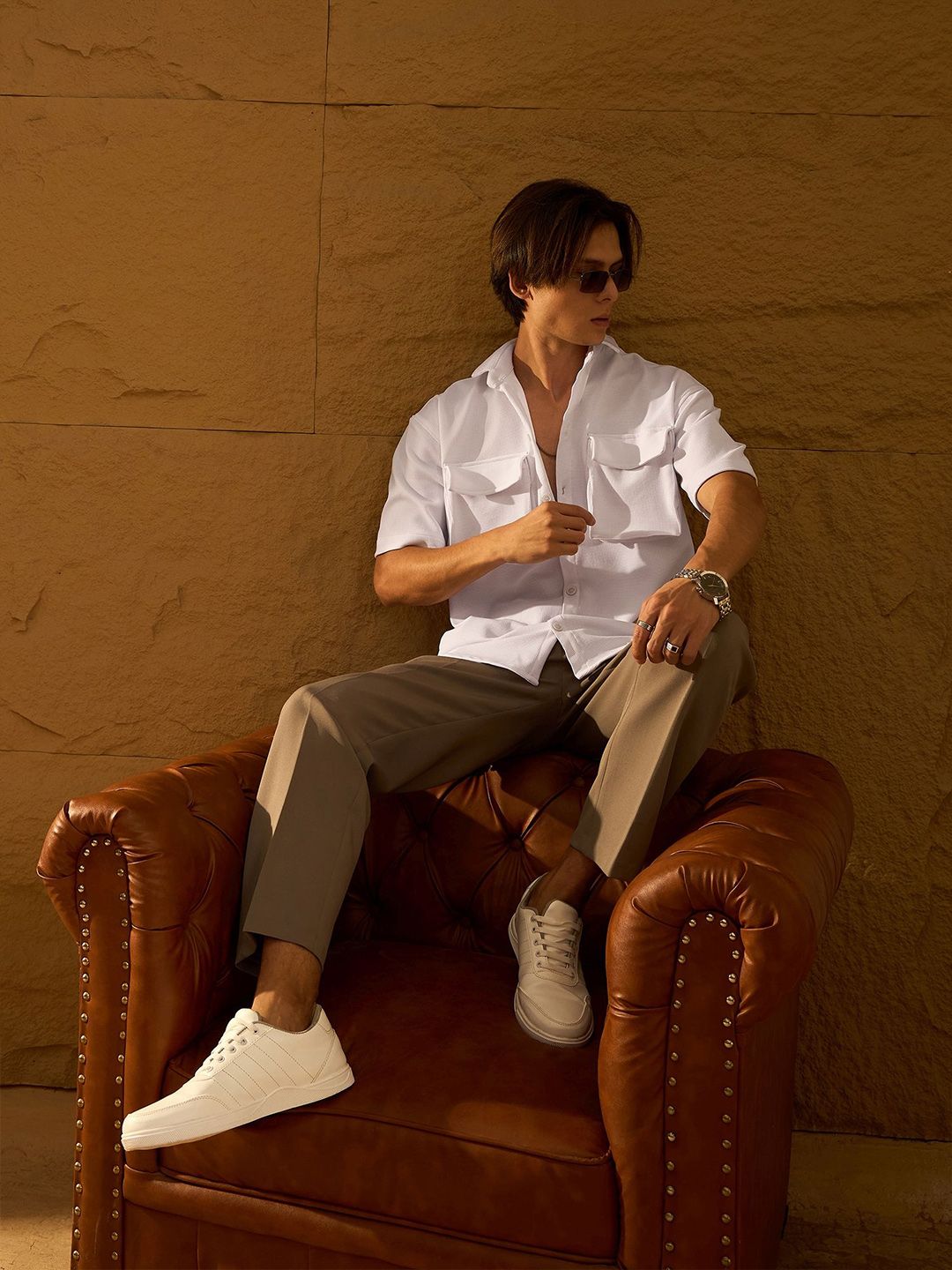 DENNISON Drop Shoulder Oversized Textured Double Pocket Shirt