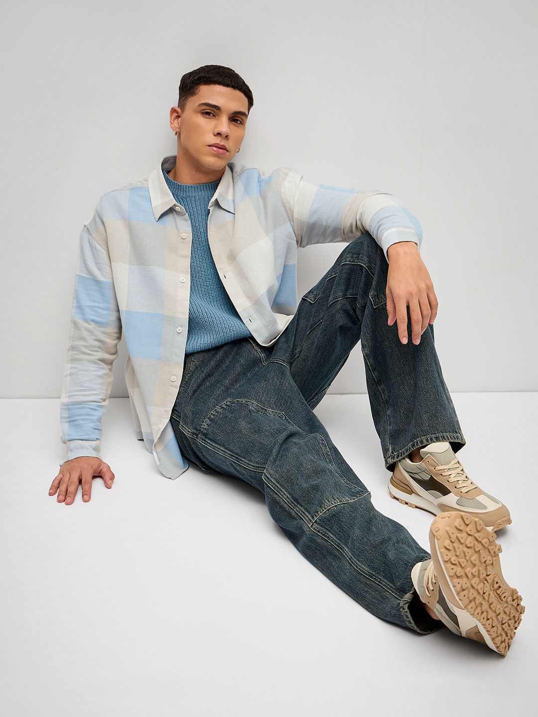THE BEAR HOUSE Men Checked Slim Fit Cotton Oversized Casual Shirt