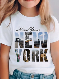 YK Girls Striped Henley Neck Applique T-shirt