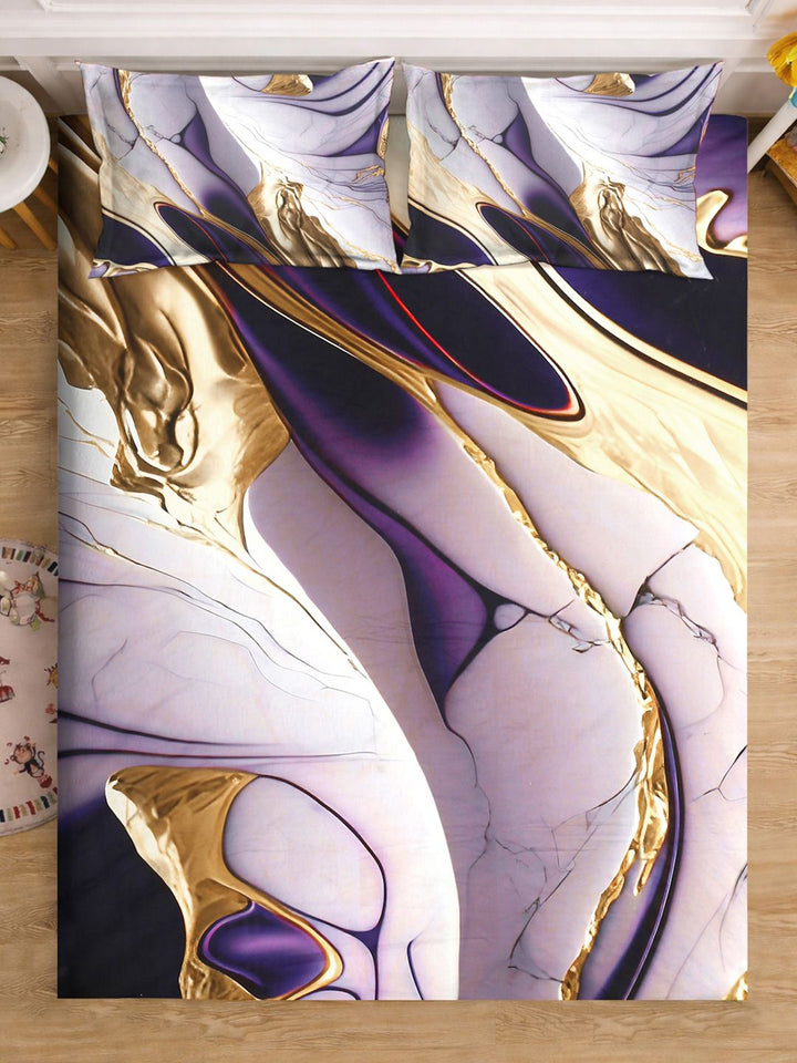 KLOTTHE Purple Abstract Printed Flat 300 TC King Bedsheet With 2 Pillow Cover