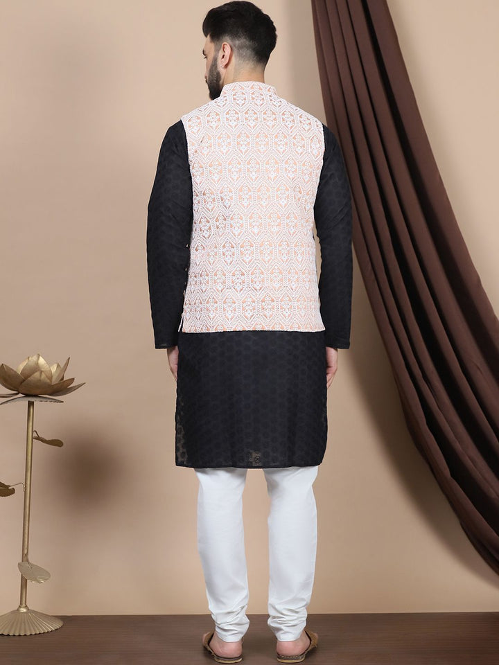Anouk Black Floral Embroidered Straight Thread Work Pure Cotton Kurta with Churidar