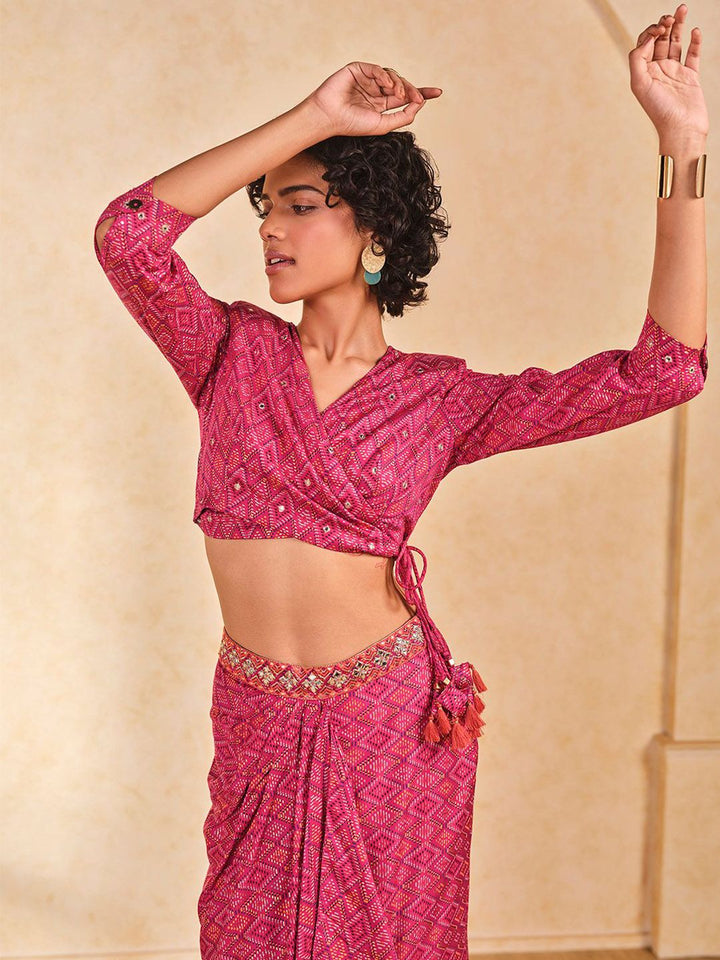 Global Desi Printed Top & Drape Skirt