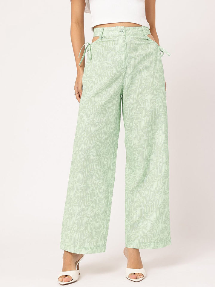 DressBerry Women Flowy Finesse Printed Cut-Out Straight Trousers
