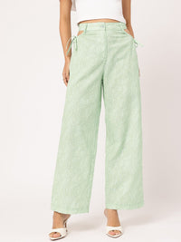 DressBerry Women Flowy Finesse Printed Cut-Out Straight Trousers