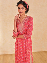 Global Desi Floral Printed Mirror Work Straight Kurta