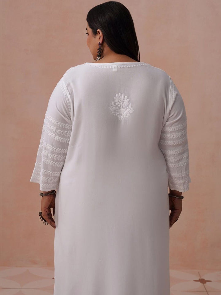 Rumah Motif Etnik Chikankari Viscose Rayon Kurta Panjang Betis Lurus