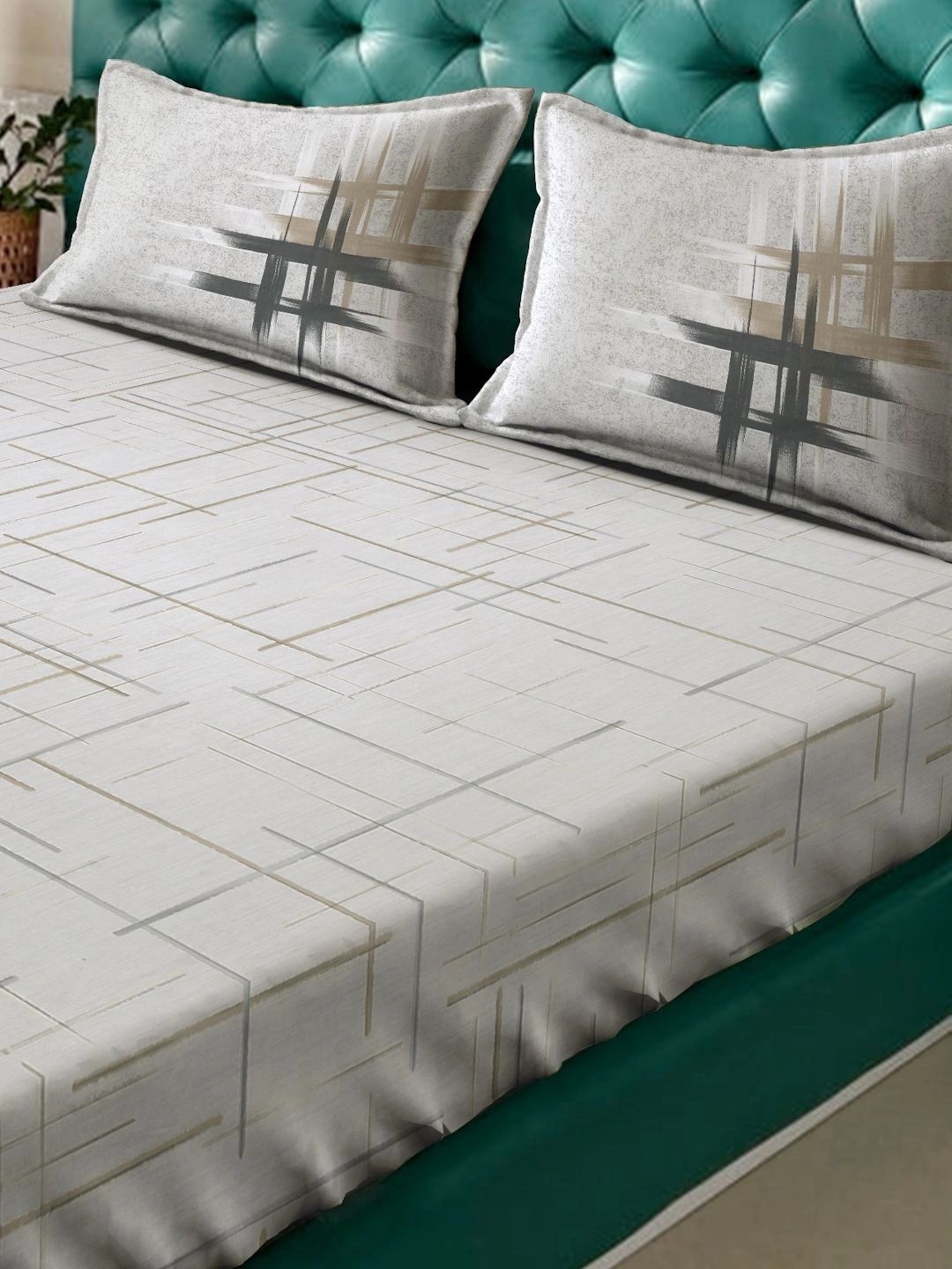 Myntra Elegant Homes Grey & White 400 TC Bedsheet with 2 Pillow Covers