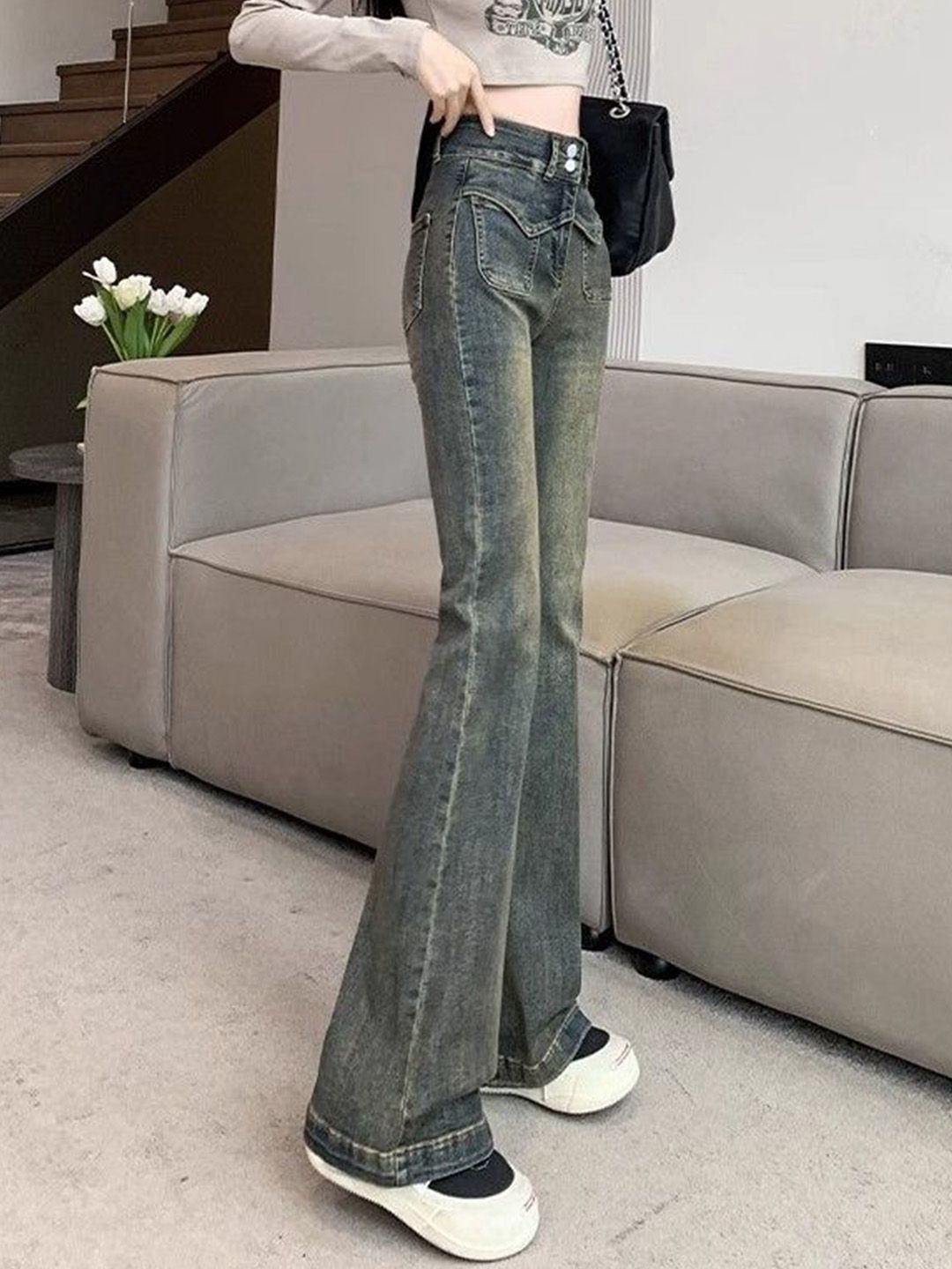 DressBerry Women Flared High-Rise Light Fade Cotton Jeans