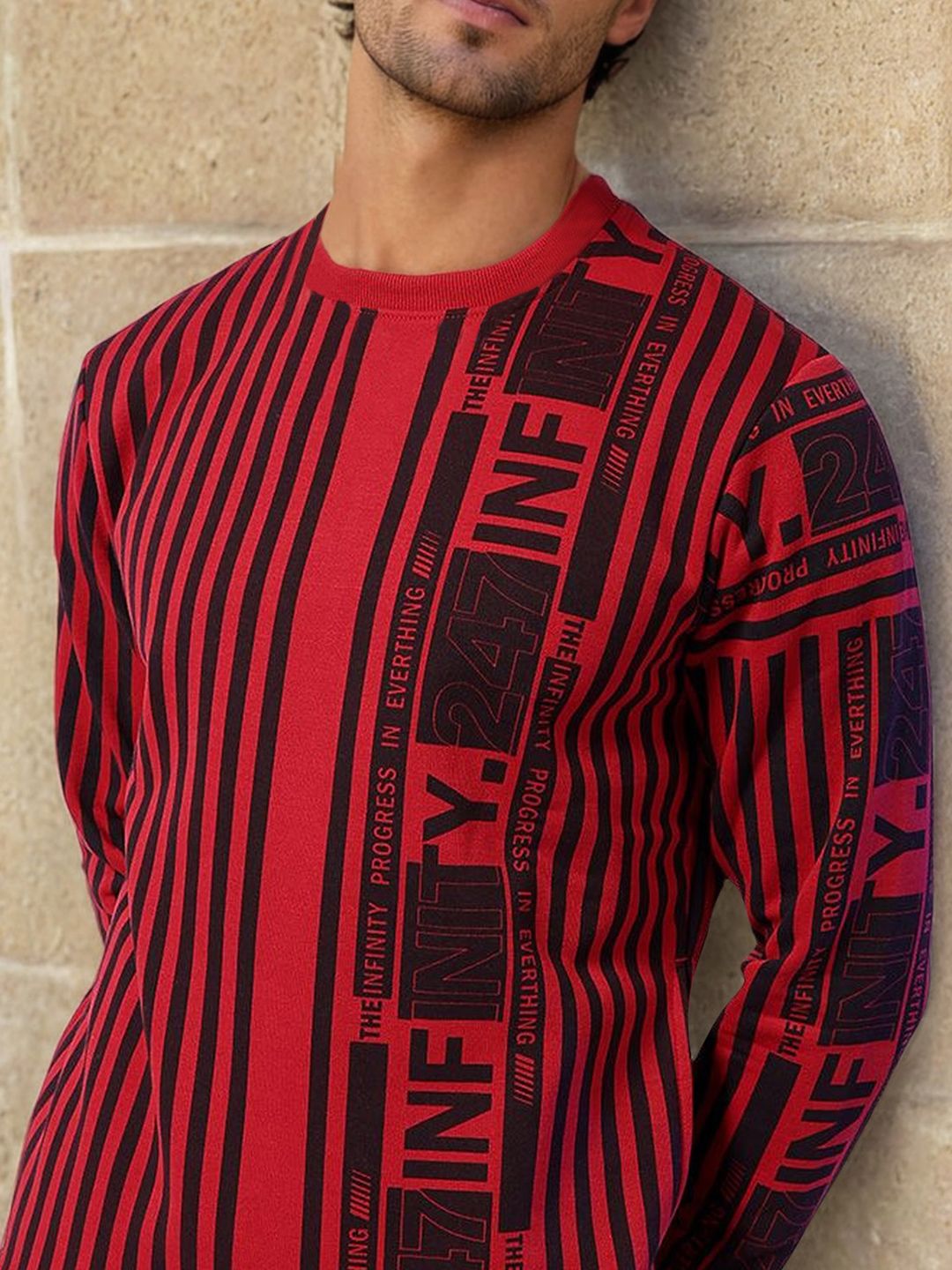 The Indian Garage Co Men Round Neck Striped Pullover Sweatshirt