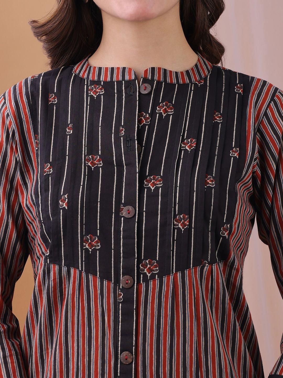KALINI Women Printed Striped Pure Cotton Kurta with Palazzo