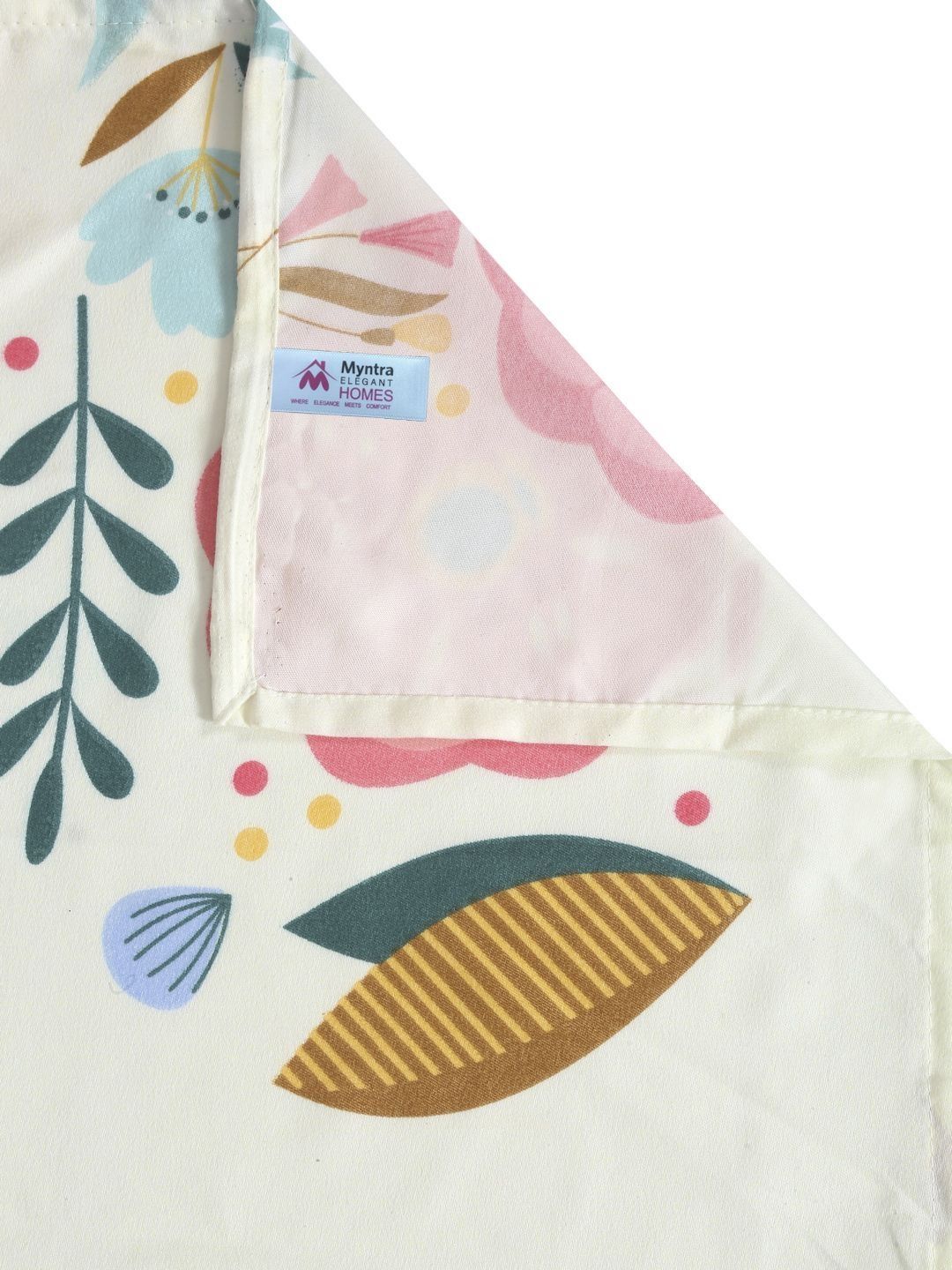 Myntra Elegant Homes Cream Floral Polycotton 300 TC Cadar Tempat Tidur King Halus dengan 2 Sarung Bantal-250 x 220 cm