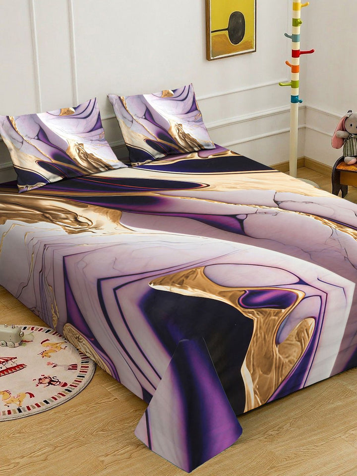 KLOTTHE Purple Abstract Printed Flat 300 TC King Bedsheet With 2 Pillow Cover
