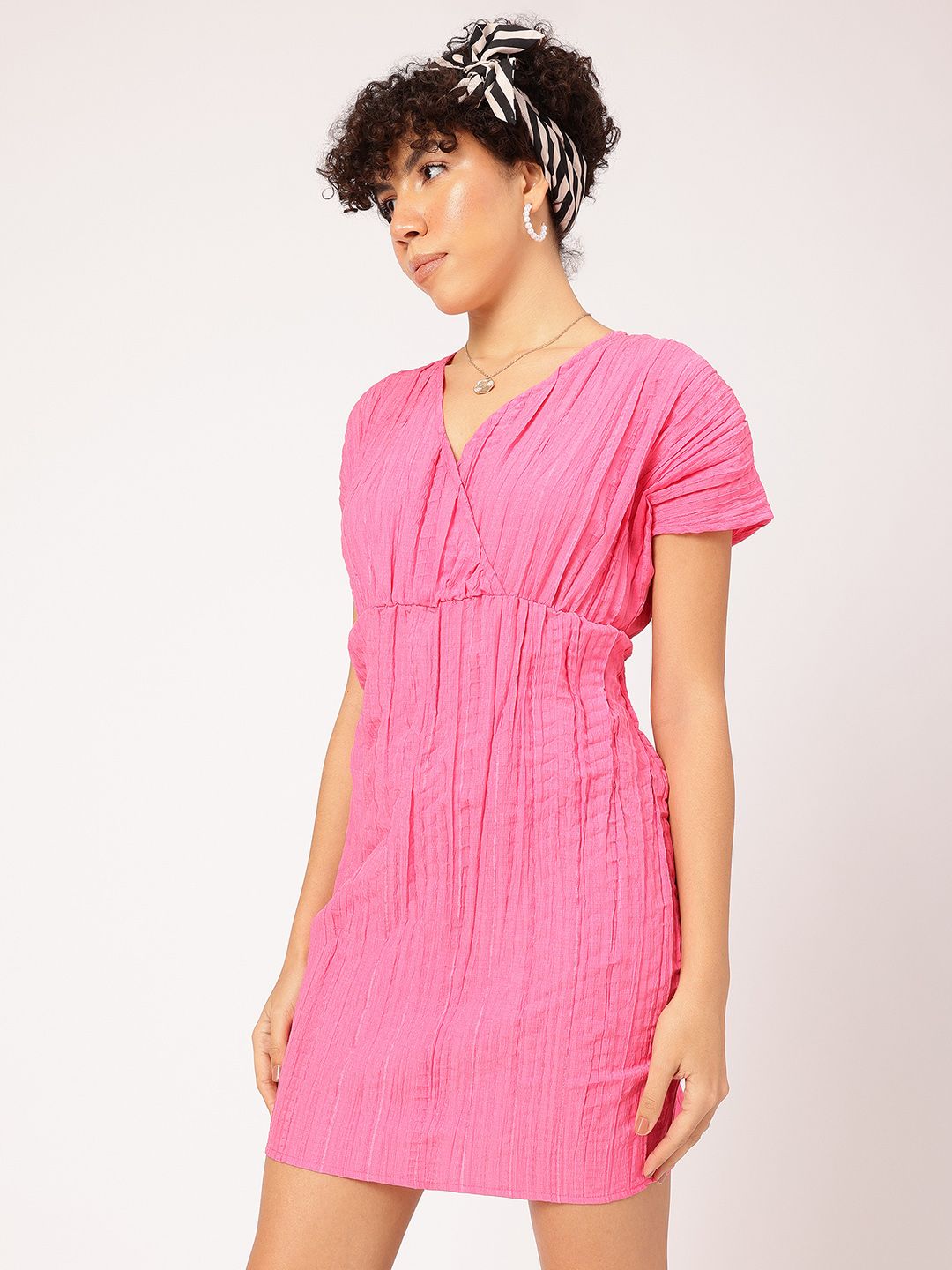 DressBerry Barbiecore Crinkled Cut-Out Back A-Line Mini Dress