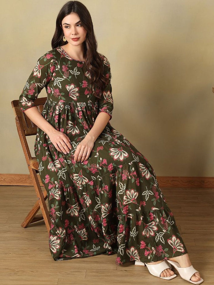 Mamicha Floral Print A-Line Maxi Dress