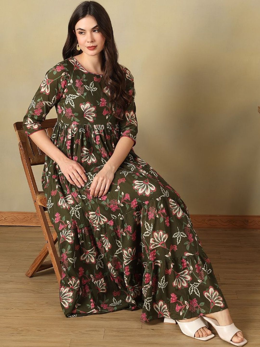 Mamicha Floral Print A-Line Maxi Dress