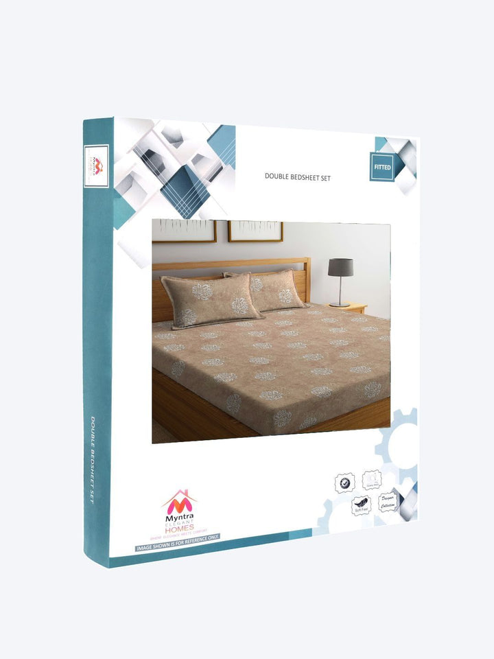 Myntra Elegant Homes Beige Floral 400 TC King Bedsheet with 2 Pillow Covers