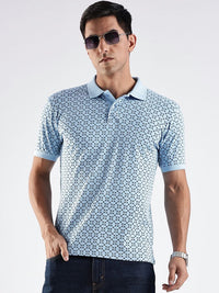 ADRO Geometric Printed Polo Collar Regular Fit Cotton T-shirt