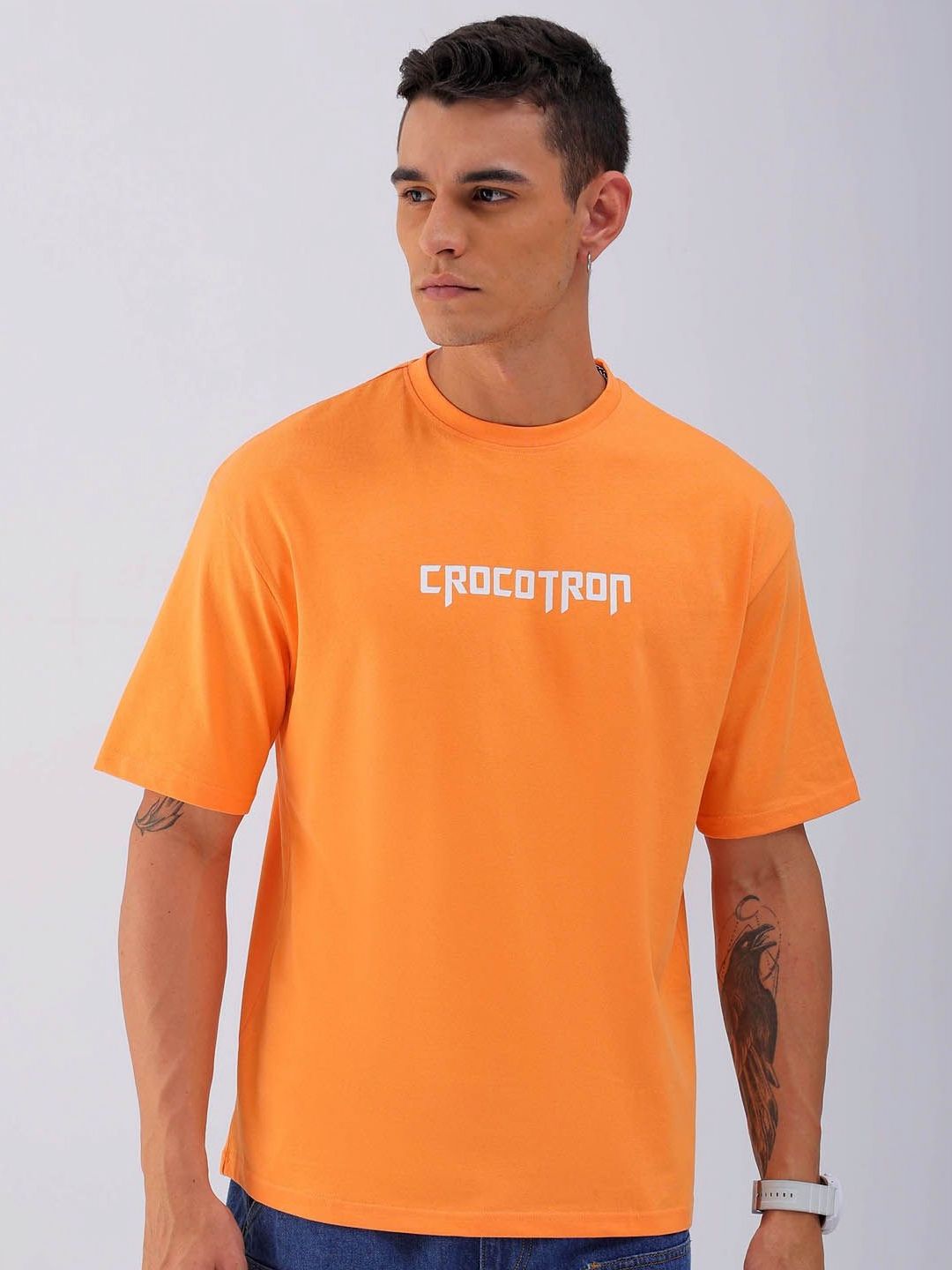 The Indian Garage Co Men Typography Printed Round Neck Cotton Oversized T-Shirt