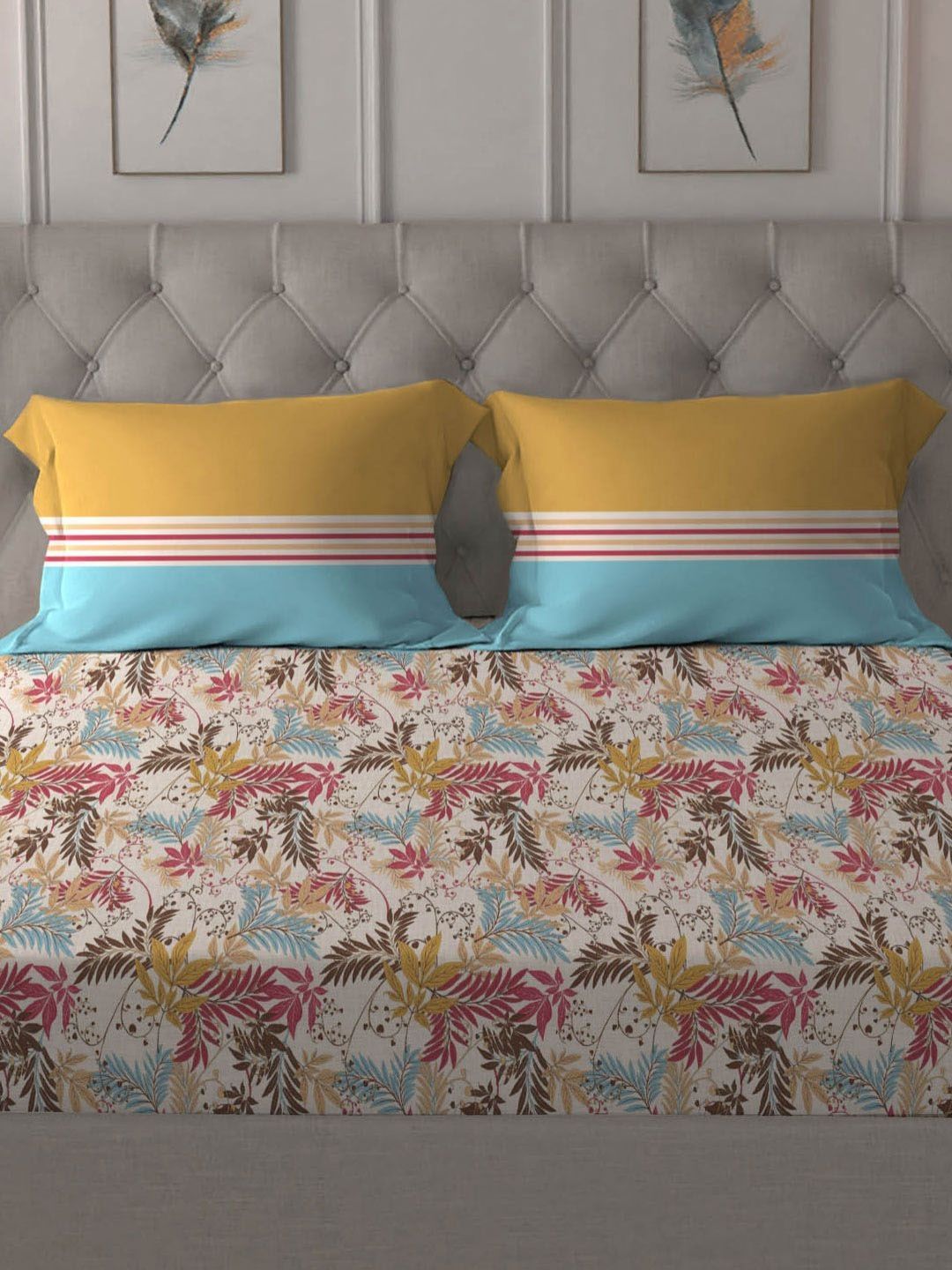 MYTRIDENT Firefly Red Dusk & Dawn Flat 144TC Queen Cotton Bedsheet Set