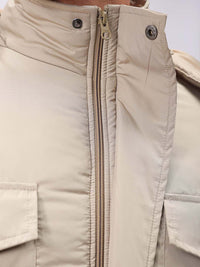 The Indian Garage Co Men Beige Solid Hooded Neck Padded Parka Jacket