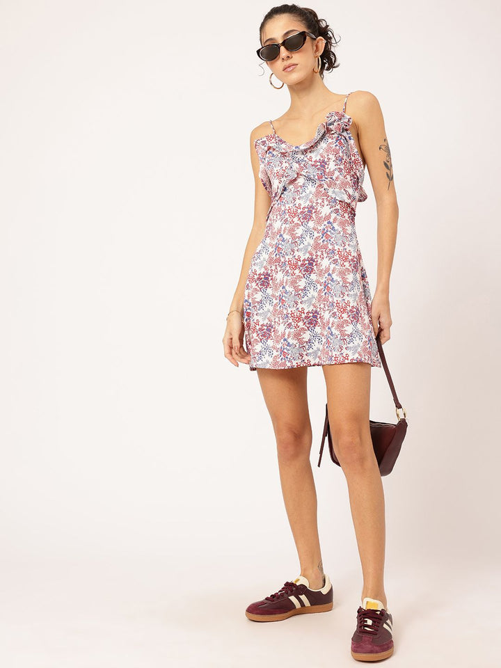 DressBerry Floral Print Ruffled Mini Slip Dress