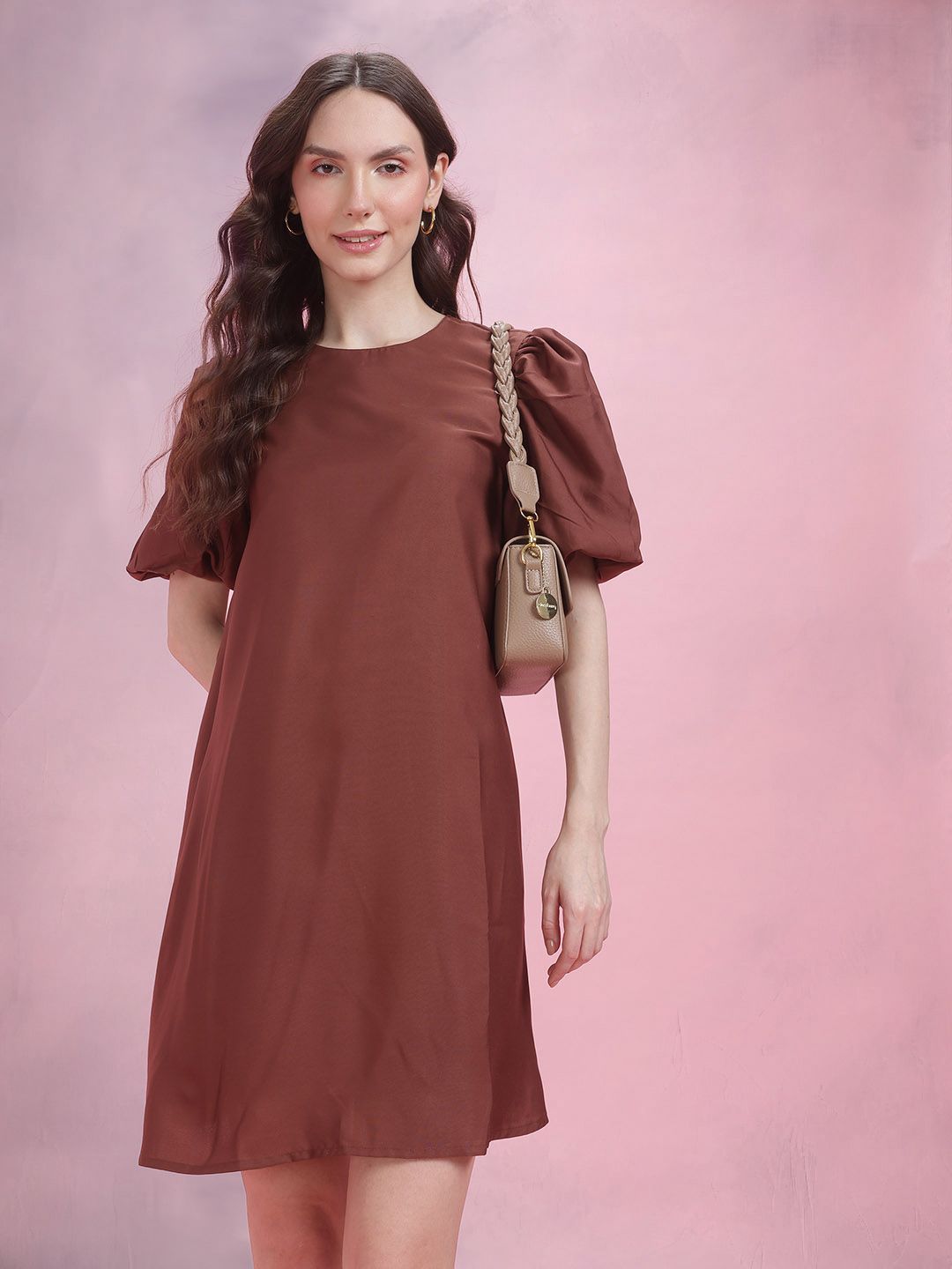 DressBerry Puff Sleeves Sheath Mini Dress