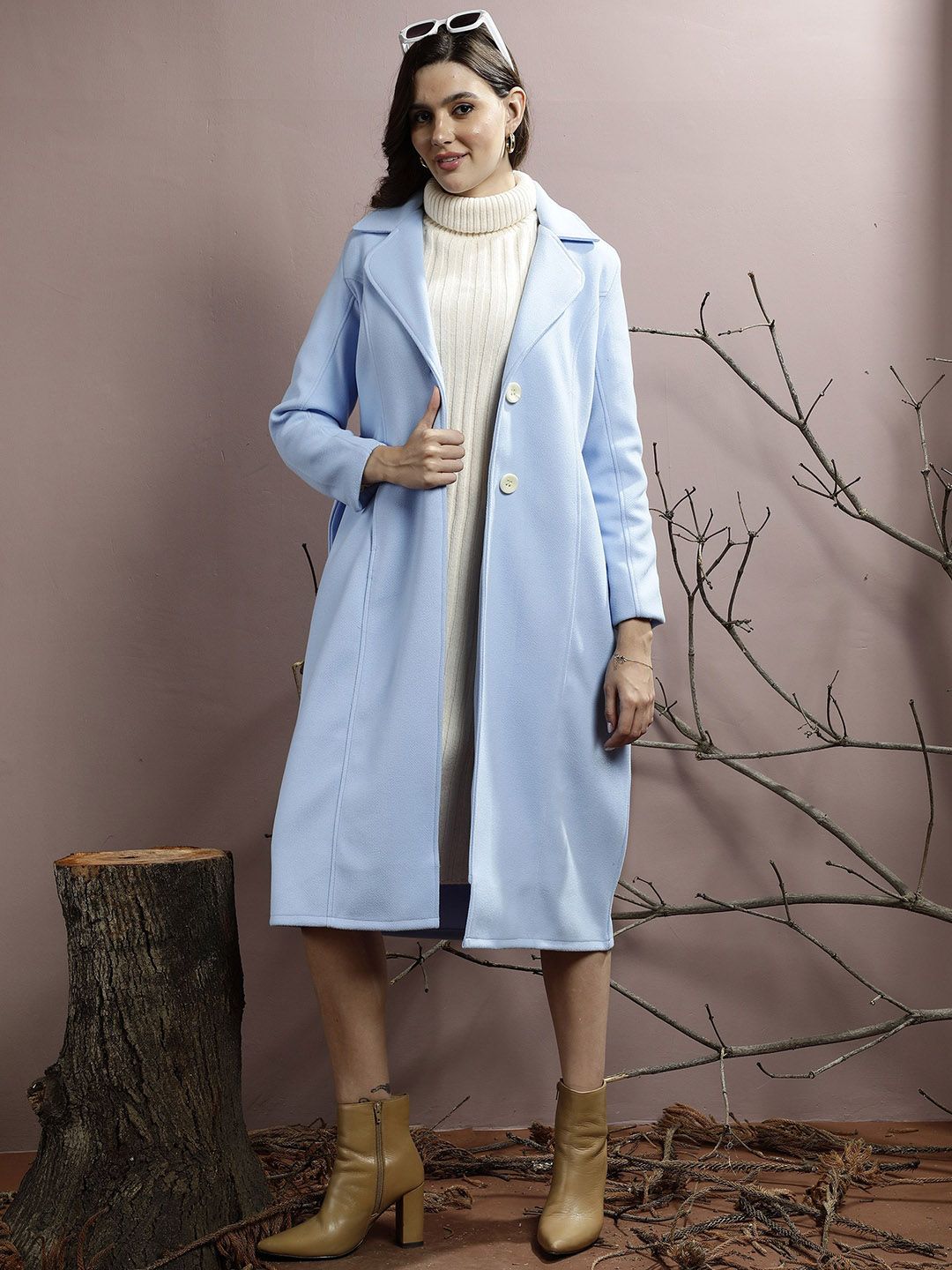 Athena Women Notched Collar Longline Over Coat