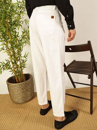 Thomas Scott Men Solid Smart Straight Fit Easy Wash Pleated Chinos Trousers